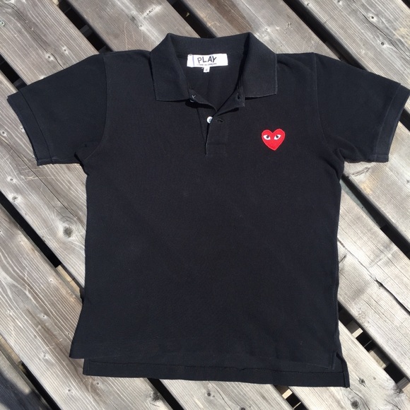 Comme des Garçons Heart Embroidery Polo Shirt Small - Picture 2 of 7